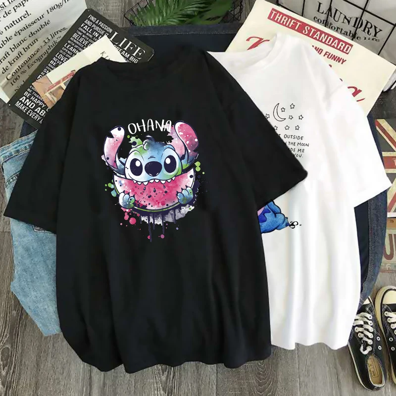 

Kawaii Disney Cartoon Stitch T Shirt Cute Women Ohana Lilo Stitch Graphic Tshirt Anime Summer Tops Harajuku T-shirt Female