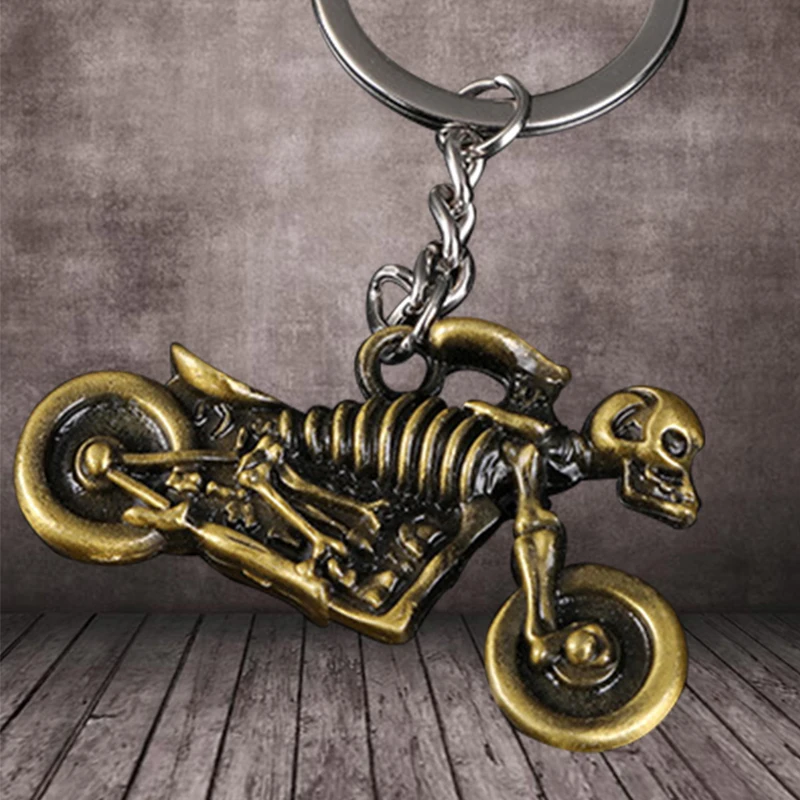 

Винтажный металлический брелок для ключей с изображением черепа, мотоцикла, мотоцикла, скелет, брелок для ключей в стиле панк, мотокросса