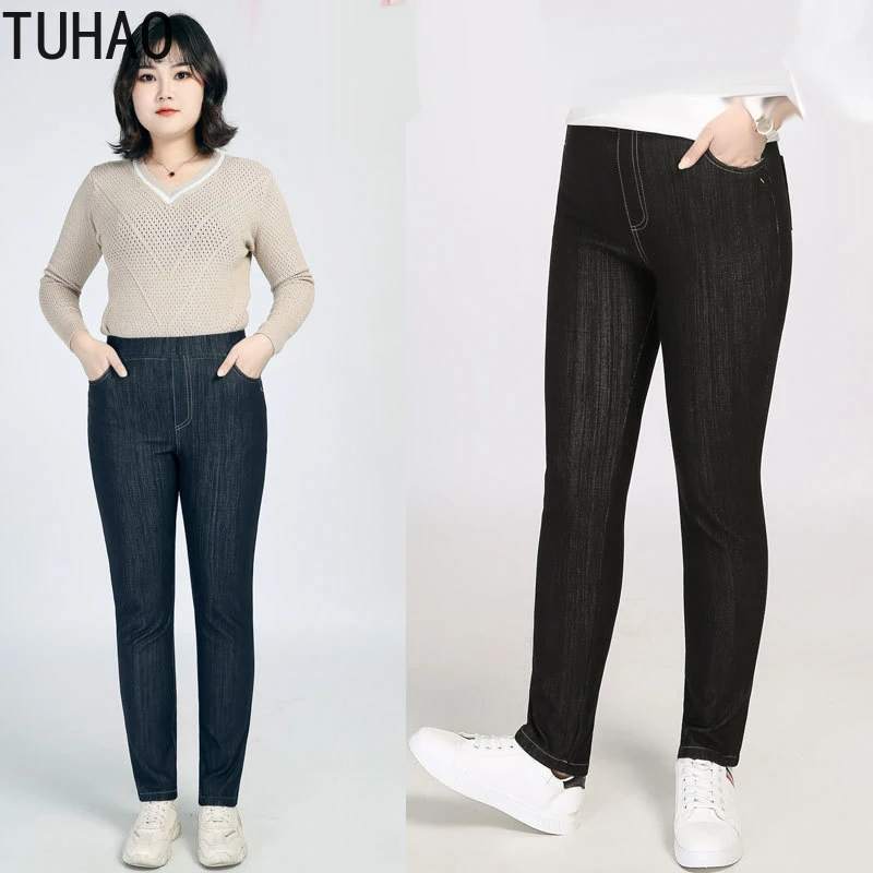 

TUHAO 2020 Plus Size 9XL 8XL 7XL 6XL Women's Pants Jeans Mom Larger Size Trousers Office Lady Casual High Waist Stretch Pants WM