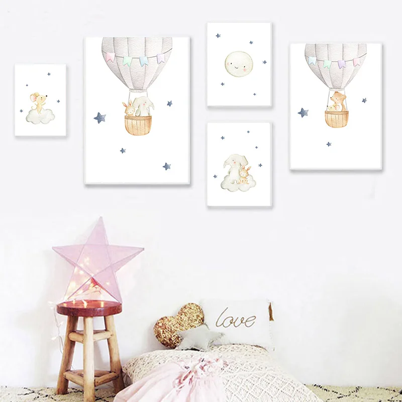 

Watercolor Forest Animal Child Poster Baby Nursery Wall Art Print Simple Canvas Painting Nordic Kid Bedroom Decoration Picture