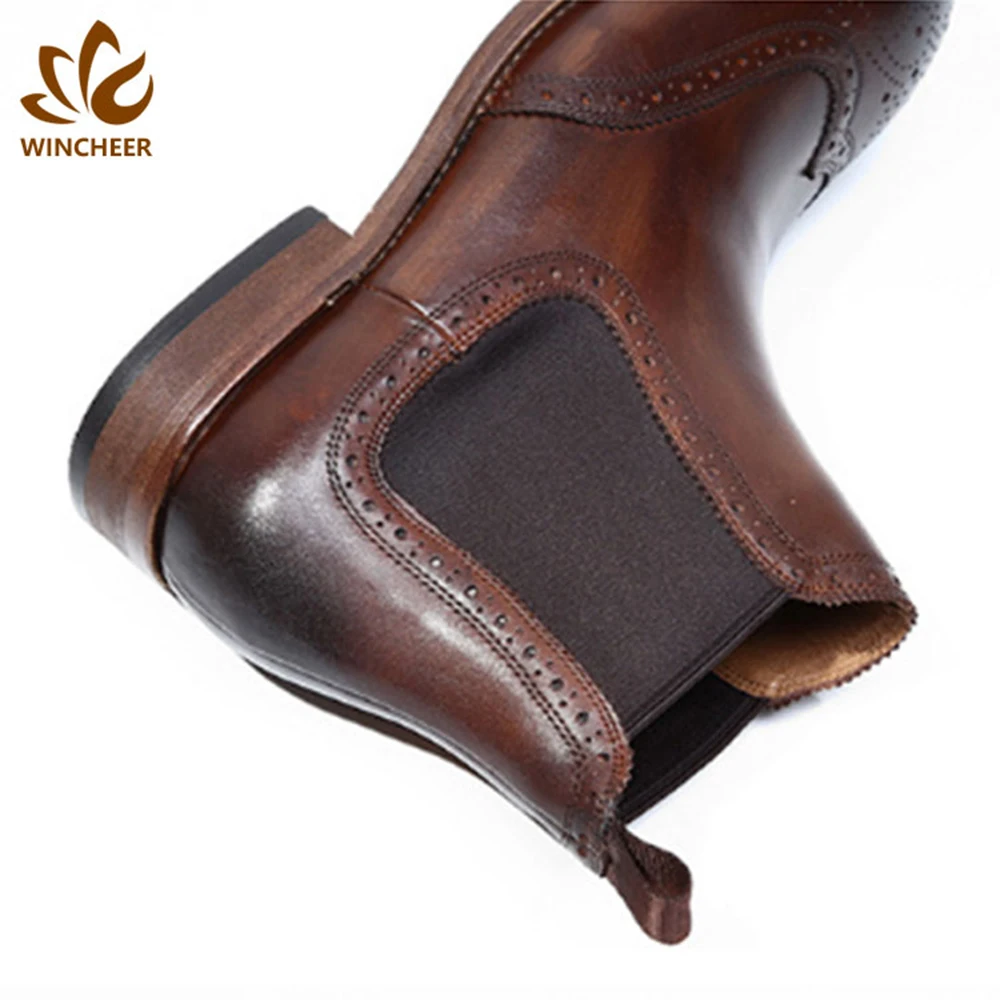 

Wincheer Wholesale fashion style mens brown custom made leather men chelsea boots