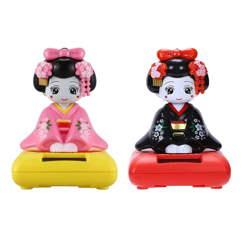 

2 шт., игрушечные фигурки на солнечной батарее, японское кимоно Maiko Geisha, розового и черного цвета