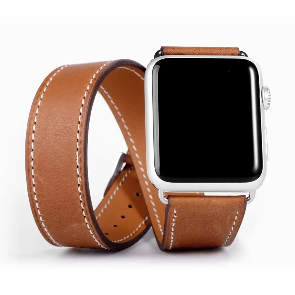 

Ремешок из натуральной кожи для Apple watch band 44 мм/40 мм 42 мм/38 мм, двойной туристический браслет для часов iWatch series 6 SE 5 4 3 2 42