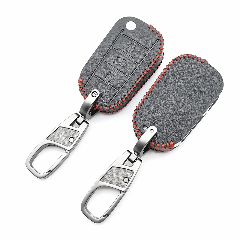 

Genuine Leather Car Key Case for Peugeot 3008 208 308 508 408 2008 For Citroen C4L 3 Buttons Protective Cover Car Skin Holder