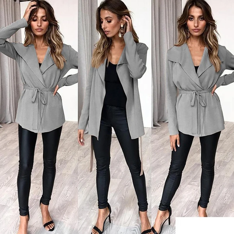 

Autumn Women Windbreaker Casual Women's Solid Color Tie Windbreaker Loose Coat With Belt Female Long Coat Women's Clothing