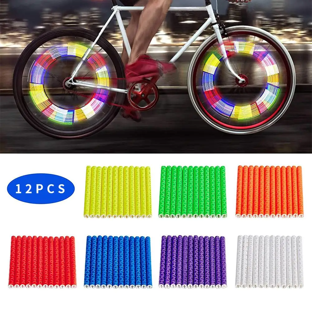 

12PCS Seven Color Bike Wheel Spoke Reflector Mount Clip Tube Warning Strip
