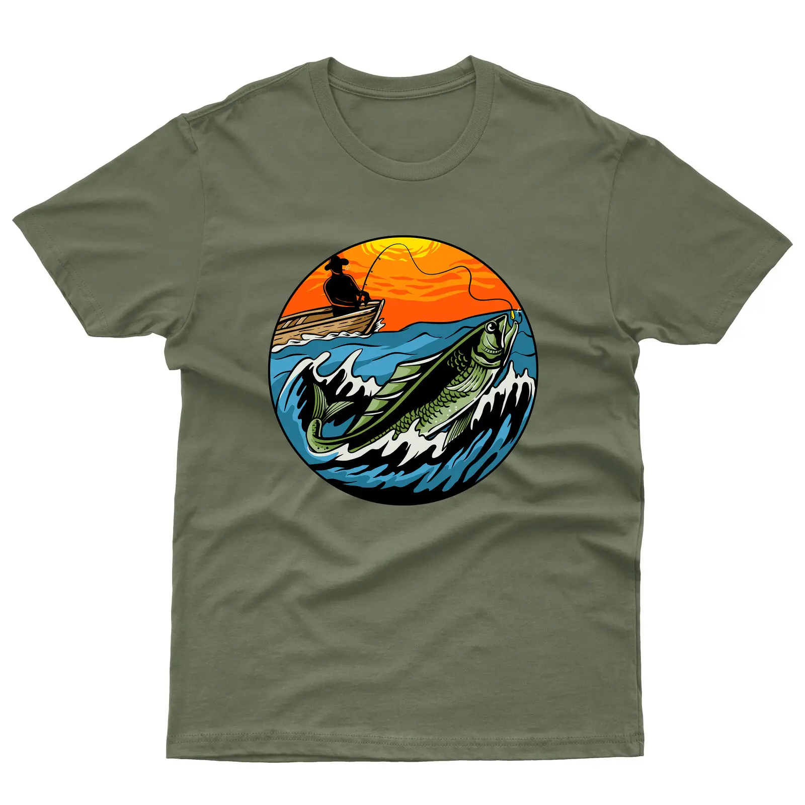 

Sunset Fishing Fisherman Men T-Shirt Gift For Dad Funny Gift Tee