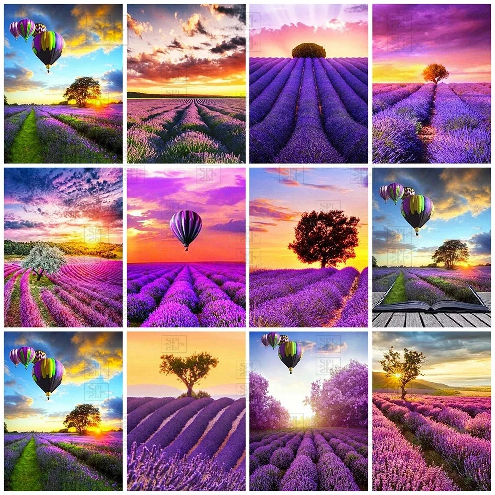 5D алмазная живопись сделай сам воздушный шар закат пейзаж полная вышивка лаванда