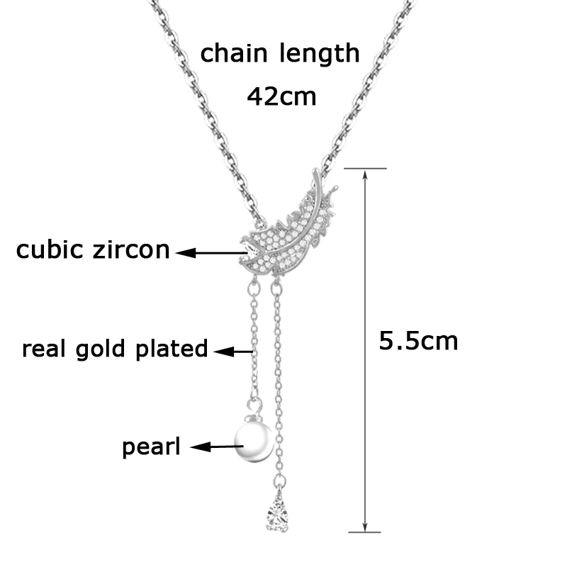 

SINLEERY Leaf Feather Shape Choker Necklace Gold Silver Color Chain Full Cubic Zirconia Pearl Elegant Necklace XL781 SSP