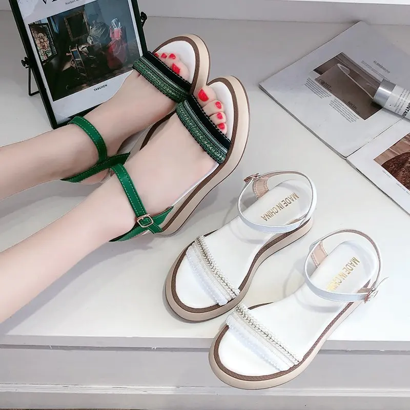 

Slope Heel Sandals for Women 2021 New Summer Mid Heel Roman Sandals Women