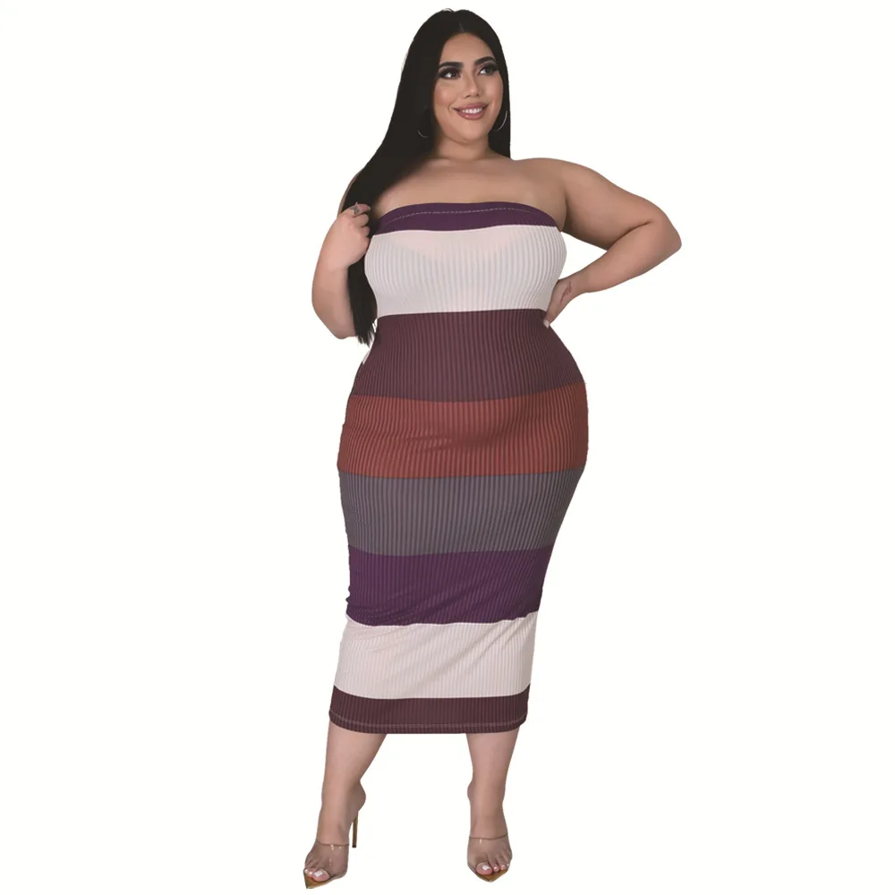 

Zoctuo Outfit Set Fashion Striped Large Size Two Piece Suit Dress+Long Coat For Women Plus Size Warm Colorful 2 Pieces Set
