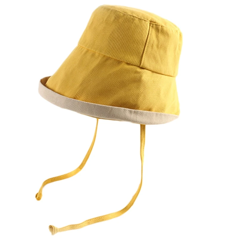 

L5YC Japanese Style Women Summer Sunscreen Dome Bucket Hat Roll-Up Wide Brim Contrast Color Outdoor Casual Travel Beach Panama