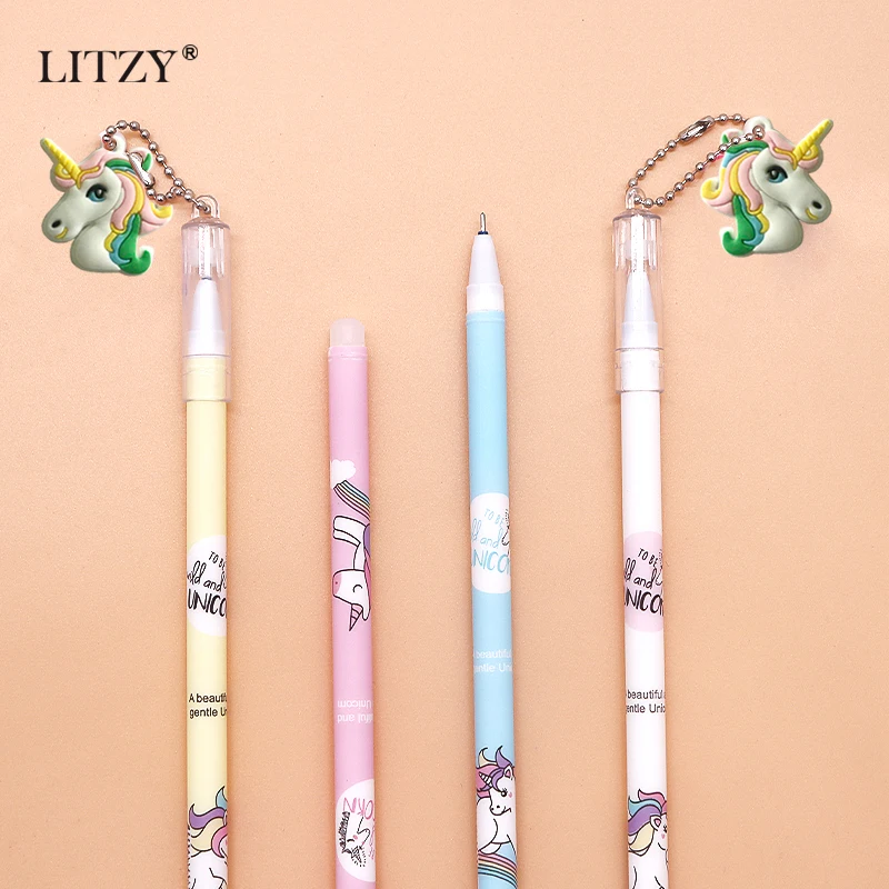 

Единорог кулон гелевая ручка 4 шт./лот Kawaii стираемая моющаяся ручка волшебные ручки для школы канцелярские принадлежности студенческий инс...