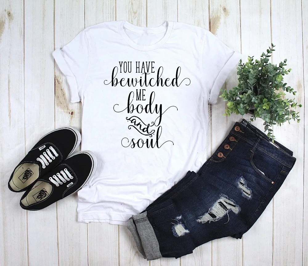 Tee Women Fashion Slogan Grunge Aesthetic Christian Tees You Have Bewitched Me Body and Soul Pride Prejudice T Shirt | Женская одежда