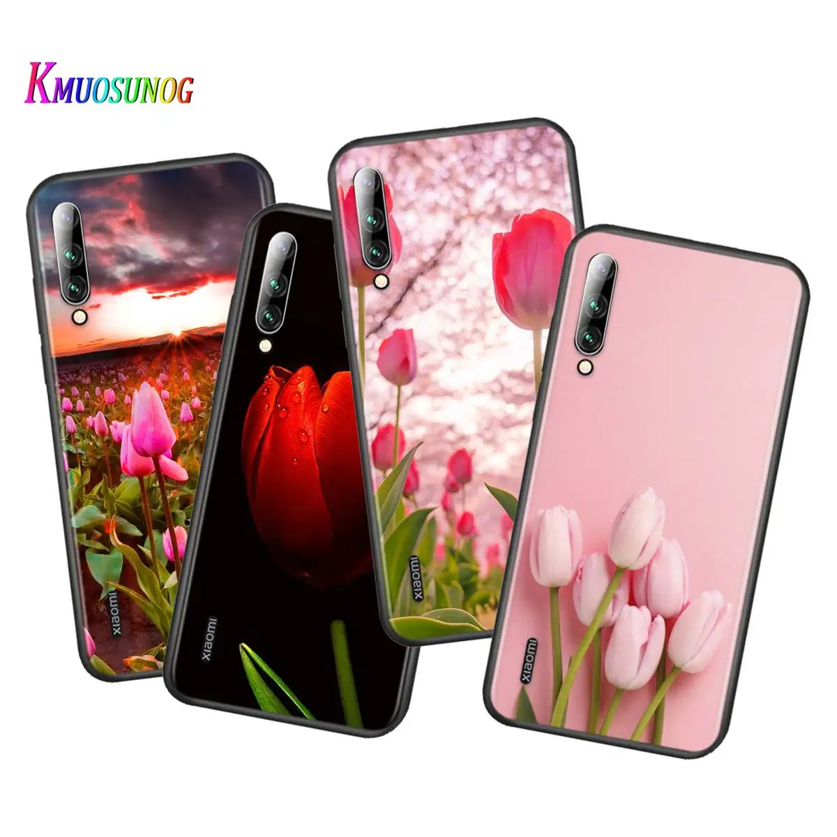 

Silicone Cover Tulips Flower Spring for Xiaomi Mi 10 9T CC9 Pro Note 10 9 SE 8 A3 A2 A1 Lite Play Mix 3 Black Phone Case