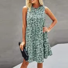 Женское платье в горошек, свободное милое платье до колен, без рукавов, с оборками и круглым вырезом, Пляжное платье, лето S-XL, 2021