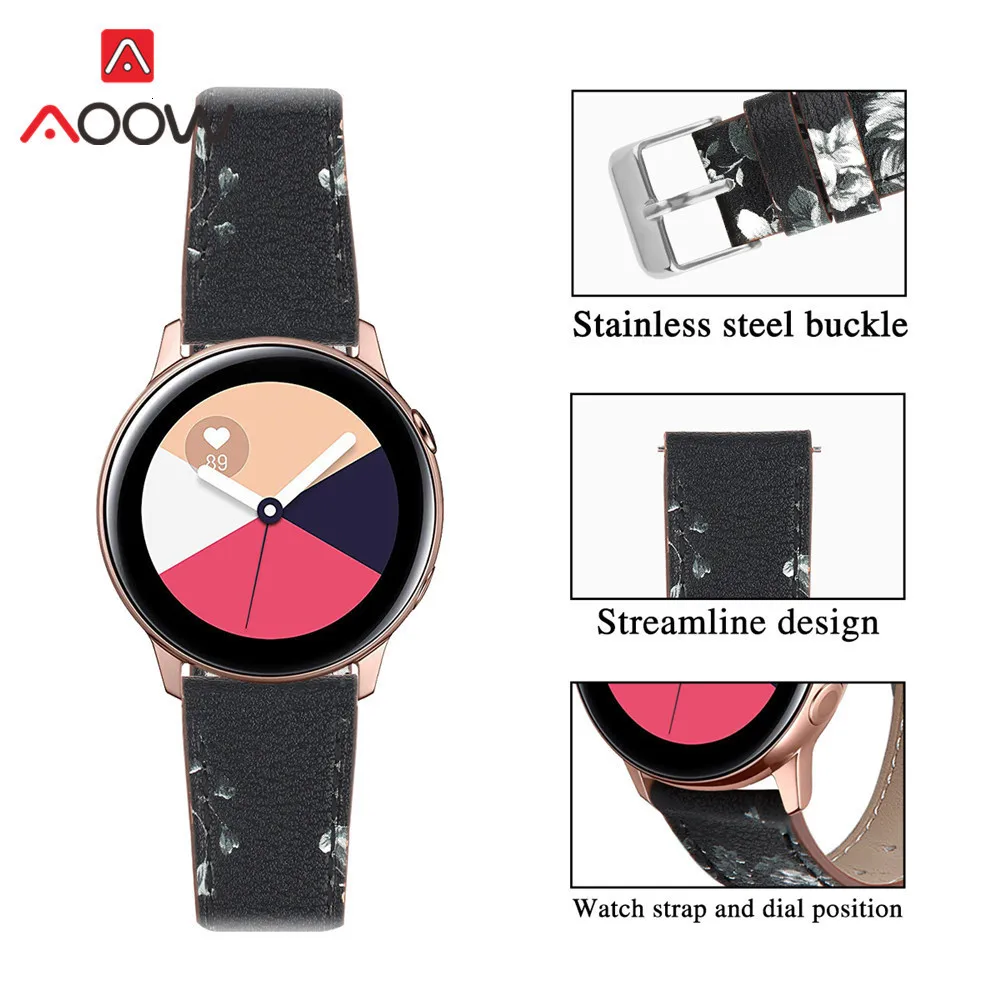 Ремешок для часов из натуральной кожи с цветочным принтом для samsung Galaxy Watch Active 42 мм S2 Розовый Красный сменный ремешок для браслета 20 мм
