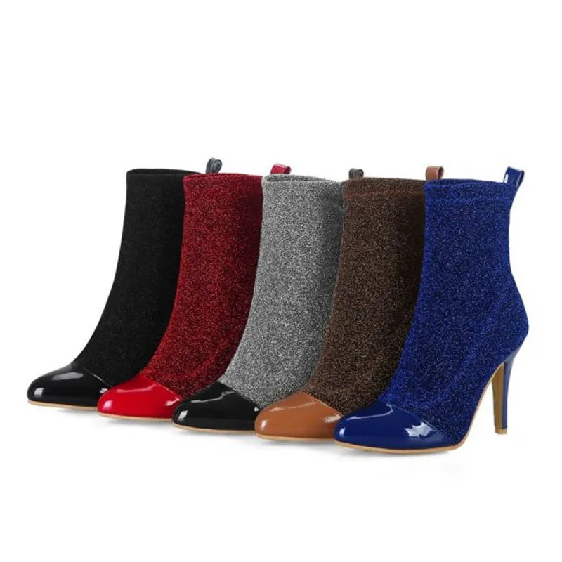 ZALAVOR/пикантные женские ботинки на высоком каблуке размера плюс 32-48 Блестящие