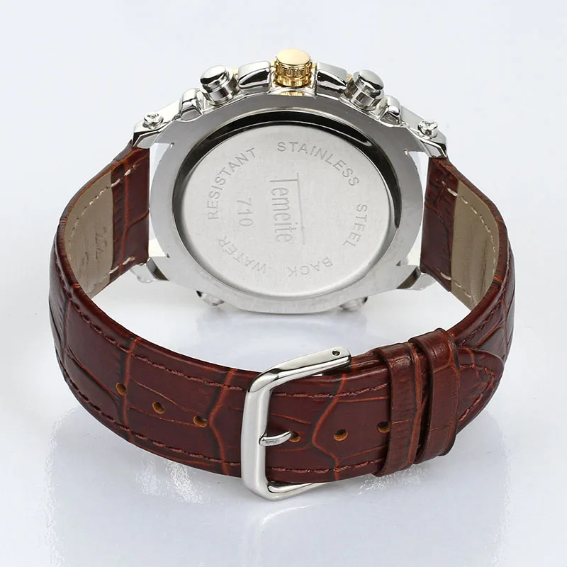 TEMEITE Спортивные Повседневные кварцевые часы для мужчин с кожаным ремешком