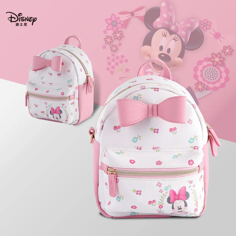 

Оригинальный рюкзак Disney с дизайном Минни для путешествий, рюкзак средней и маленькой розовой девочки с бантом в форме сердца, сумка