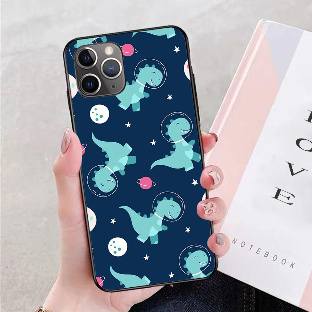 

For iPhone Dinosaurs in space Soft TPU Border Apple iPhone Case