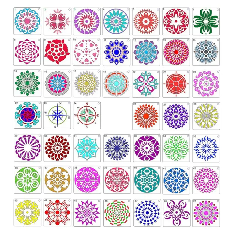 

48 Pieces Mandala Stencils Mandala Painting Templates for DIY Painting Art Projects Wood Glass Fabric Metal Walls