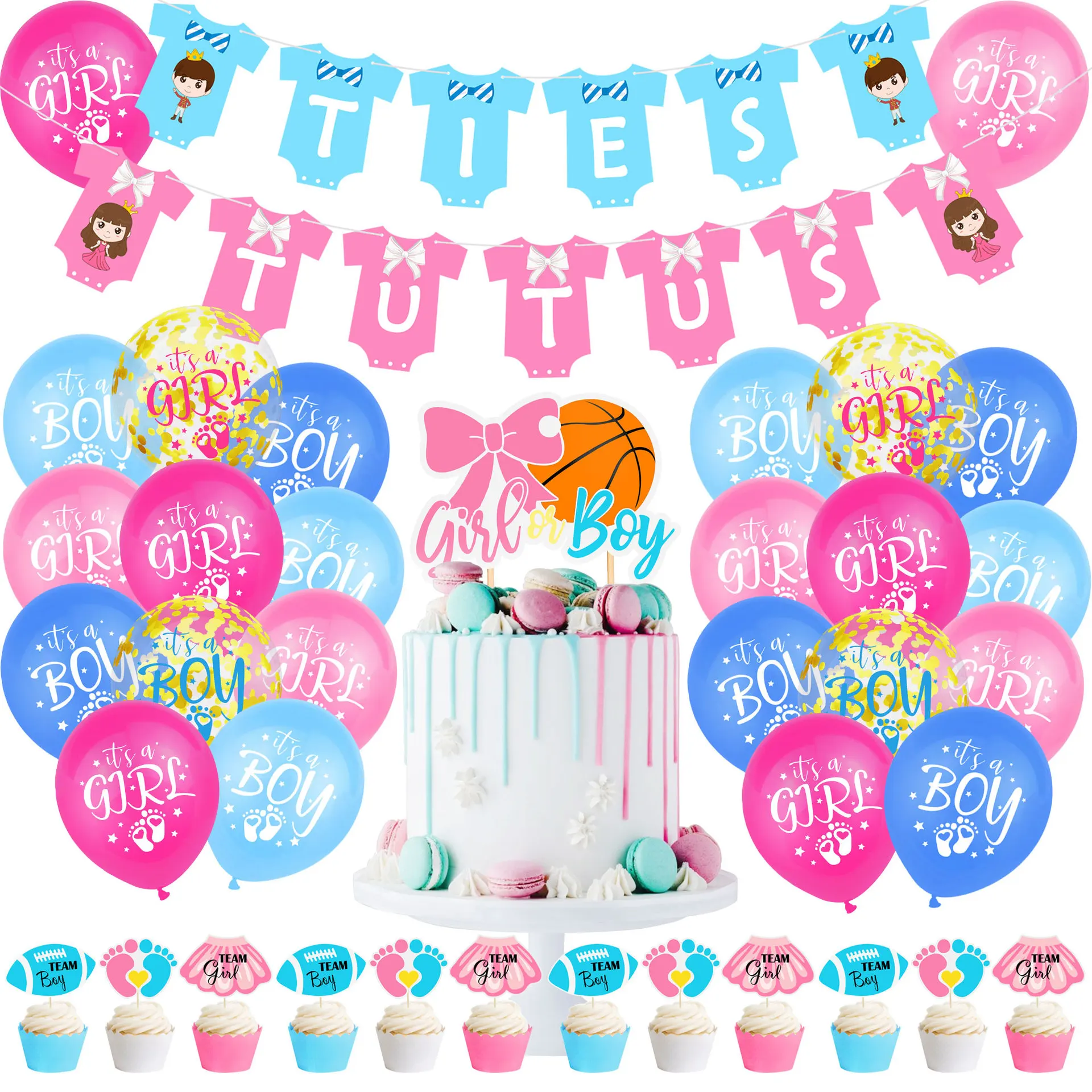 

Наборы украшений по случаю пола, баннер, воздушный шар, топпер для торта для милых детских праздничных украшений, голубой, розовый цвет