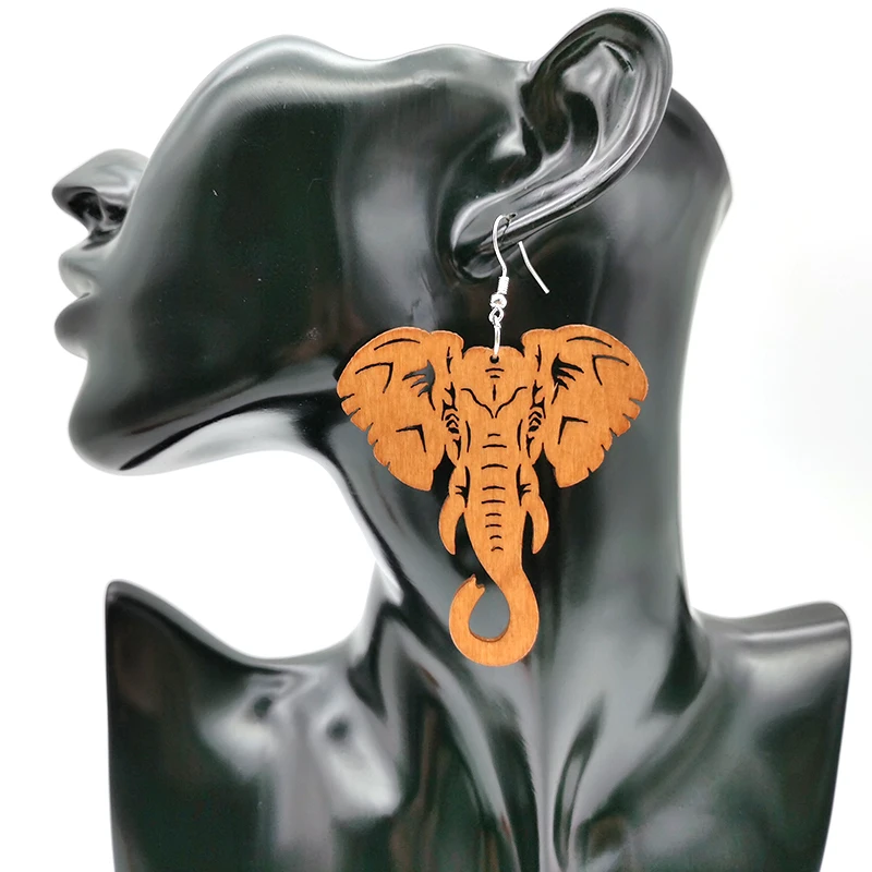 YD&YDBZ New Elephant Drop Earrings Wood Jewelry Women Pendant Big Earrings Africa Ethnic Style Accessories Wedding Earring Gifts