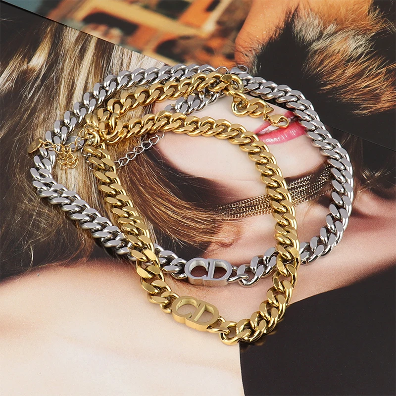 

Thick Chain Choker Necklace Women's Stainless Steel Necklace Euramerican Fashion Punk Letter Necklaces For Women Jewelry Gift