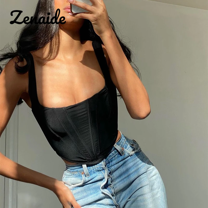 Zenaide сексуальный корсет Топ ремень квадратный вырез с открытыми плечами комплект