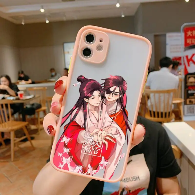 

tian guan ci fu Phone Case Simple Matte Bumper Phone Case For iphone12 11 Pro Max X XS Max XR 7 8 Plus 12mini Shockproof Cover