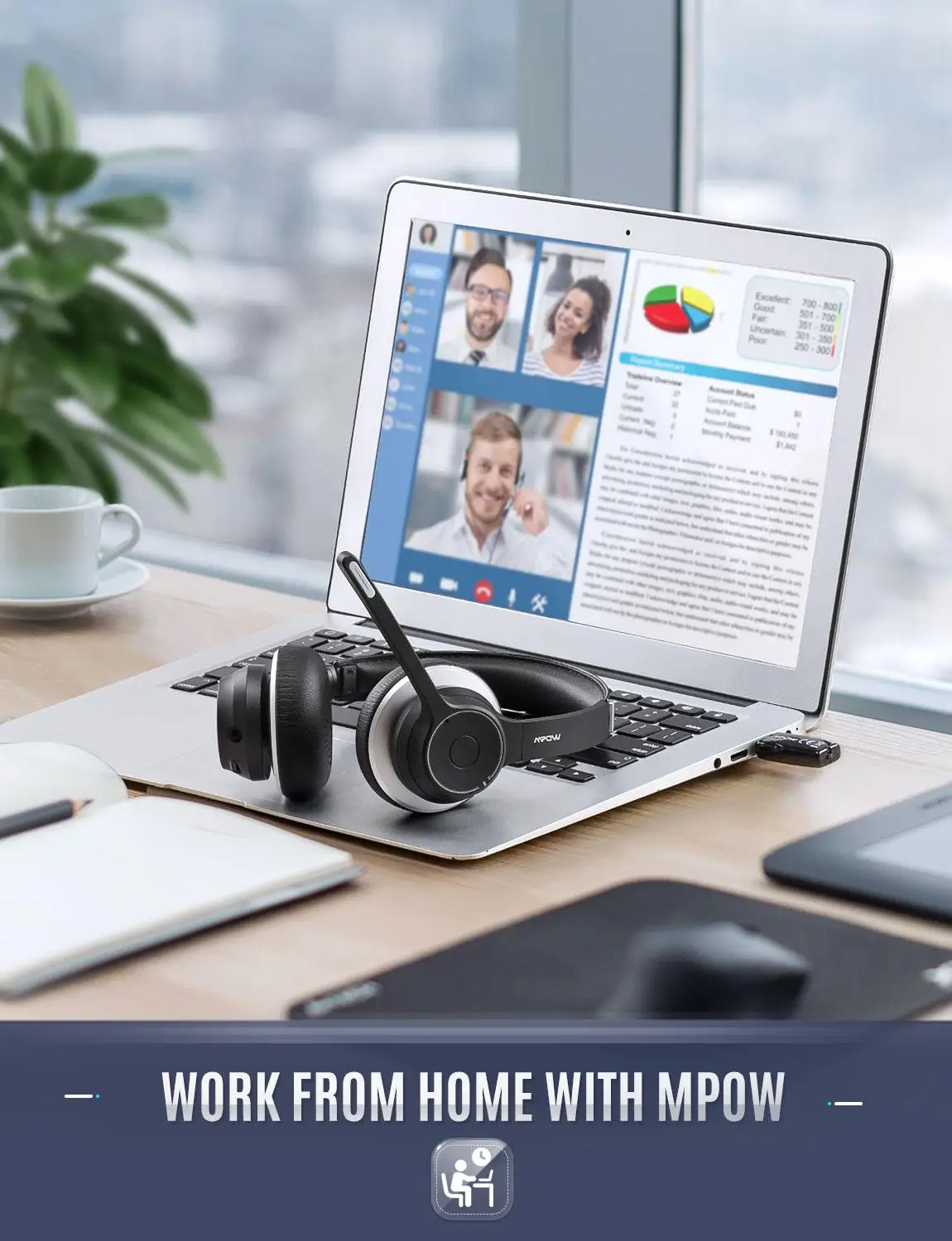 mpow hc5 bluetooth 5 0 headset with usb adapter cvc8 0 dual mic noise cancelling headset with 22h playtime for pc office work free global shipping