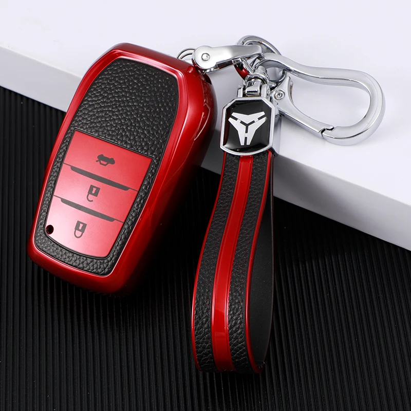 

TPU + Leather Car Remote Key Cover Case Shell For Toyota Corolla RAV4 Auris Crown Camry Prius CHR Prado Crown Land Cruiser 200