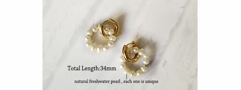 GHIDBK Baroque Freshwater Pearls Circle Hoop Earrings Handmade Gold Dainty Double Rings Earring Minimalist Natural Pearl Hoops