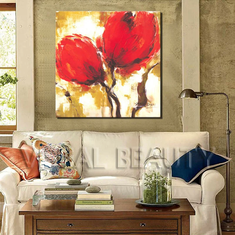 

Flower Canvas Painting Red Flower Wall Art Poster 1 Piece Beautiful Floral Abstract Oil Print Home Decor Modern Picture