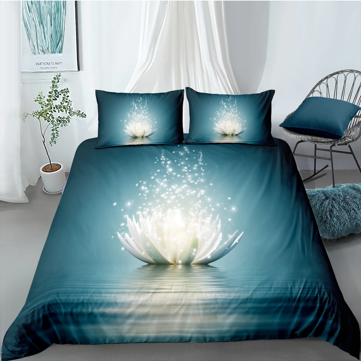 

3D Print Comforter Set Lotus Flower Bedding Set Twin Double Full Queen King Size Bedroom Set For Home Decoration