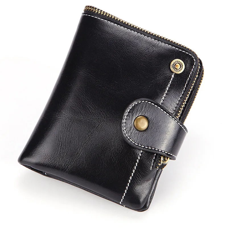 Men's Wallet RFID Leather Wallet Short Crazy Horse Leather Zipper Bag Large Capacity Men's Wallet