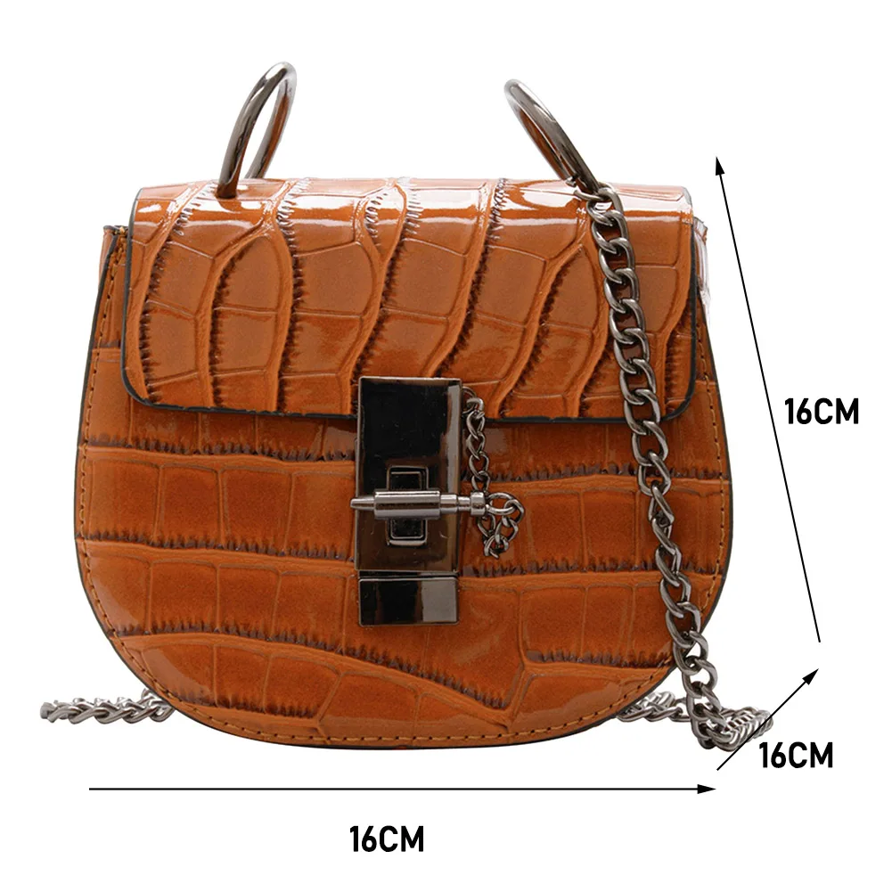 

Fashion Women Solid Color Shoulder Handbags PU Leather Stone Pattern Top-handle Purse Portable Curved Messenger Chain Bags