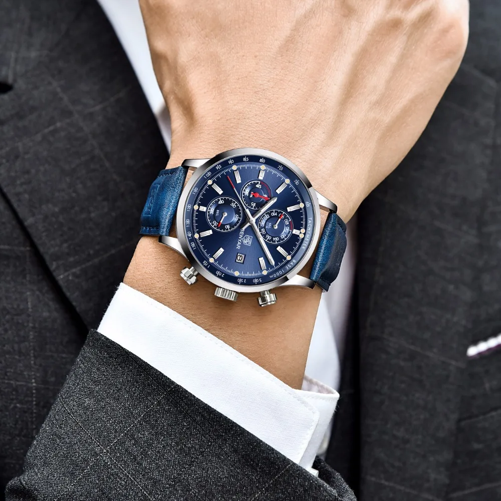

Men's Watches Luxury Top Brand Quartz Chronograph Watch Fashion Sports Automatic Date Leather Men Clock Relogio Masculino