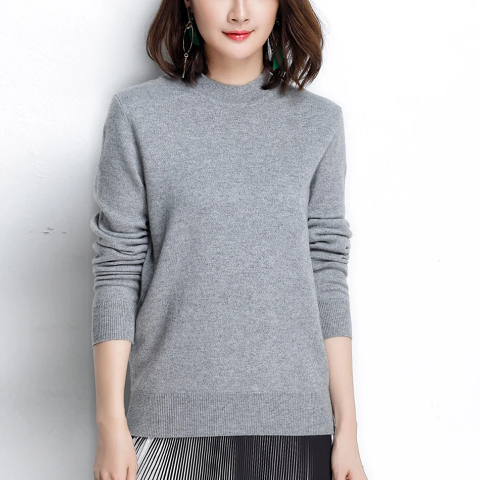 YJMY Inner Mongolian Cashmere Sweater Women Jumper Ribbed Crewneck Cuffs Hem Spring Autumn Knit in Slava Store