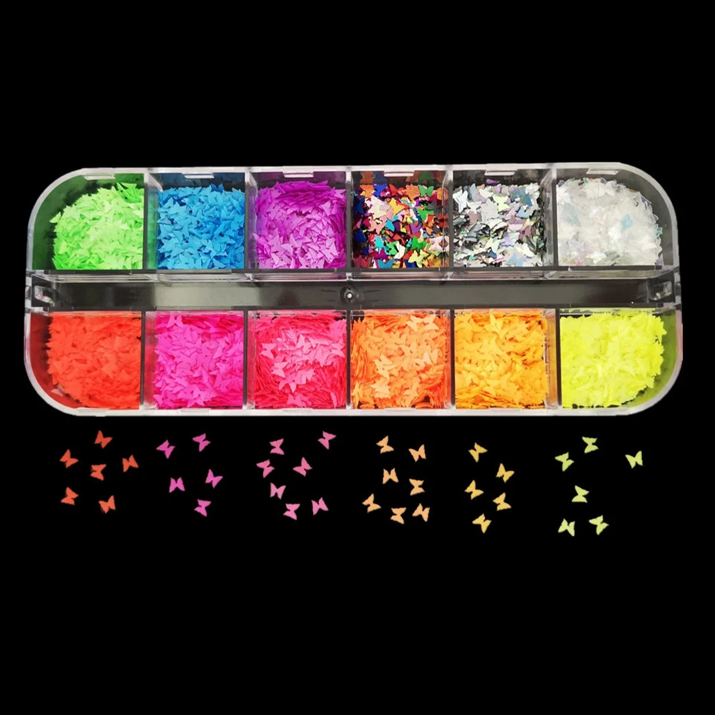 

12 Colors Nail Art Butterfly Glitter Sequins Nail Easy use pollution-free and harmless Art Flakes Acrylic Paillettes Nail Decals