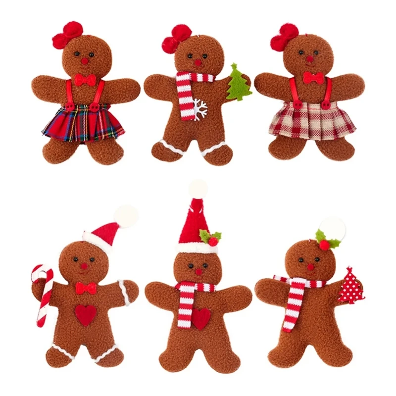 

6Pcs Christmas Decoration Gingerbread Man Doll Small Hanging Pieces Christmas Tree Accessories Hanging Decor