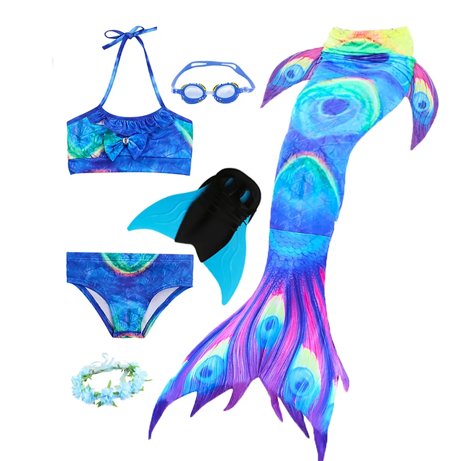 Little Girl Mermaid Swimsuit 4-piece Set 2021 Summer Kids Holiday Beach Vacation Costume Bikini Tail 3-12T | Детская одежда и
