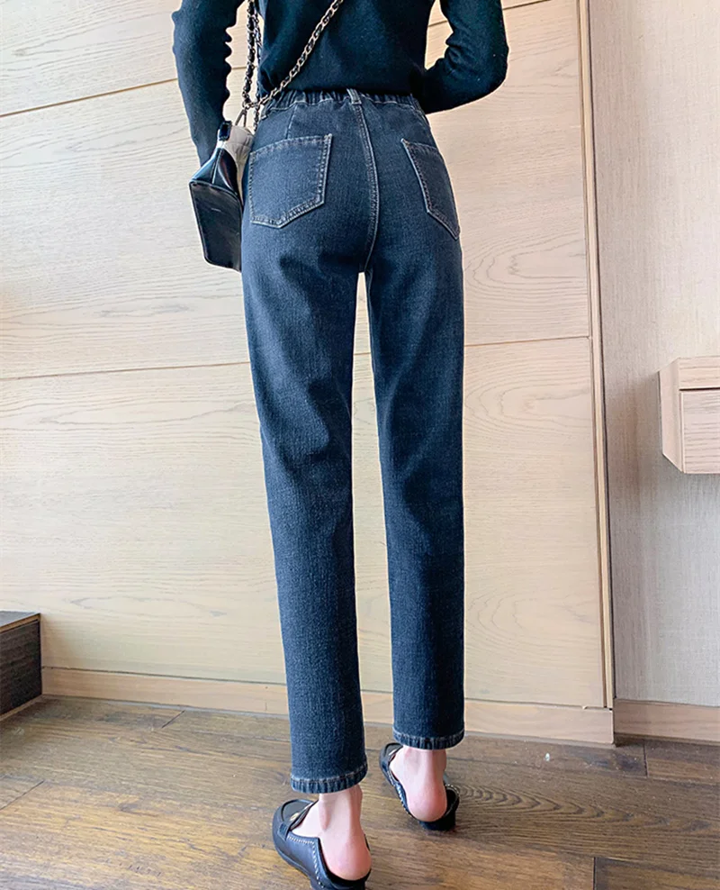 Женские джинсы с высокой талией REALEFT повседневные теплые брюки для офиса