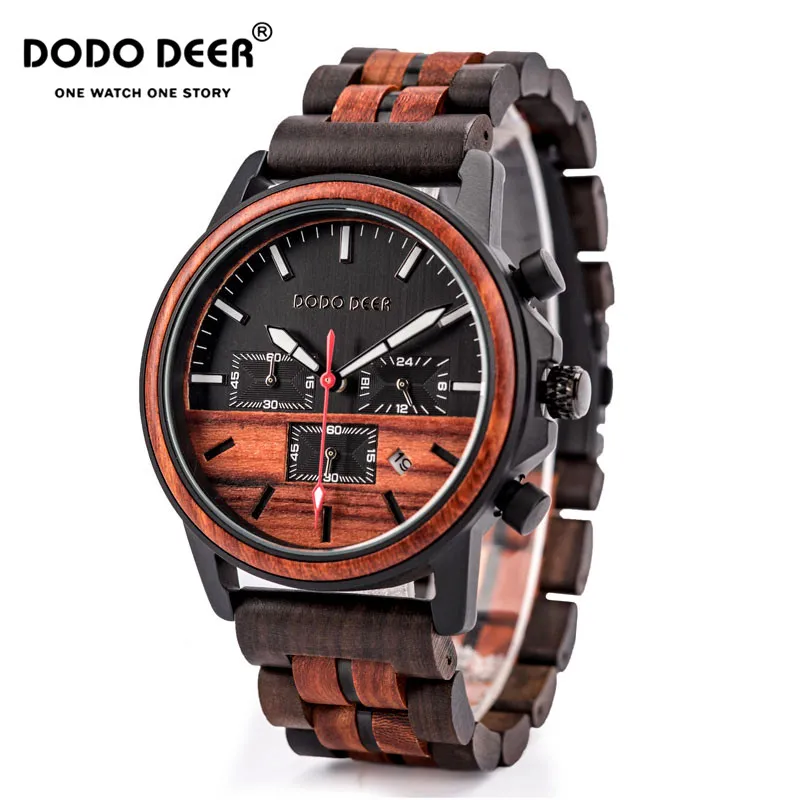 DODO DEER Wooden Wristwatches Men's Stop Watch мужские часы Luminous Calendar Relogio Masculino Multifunctional Quartz as Gift