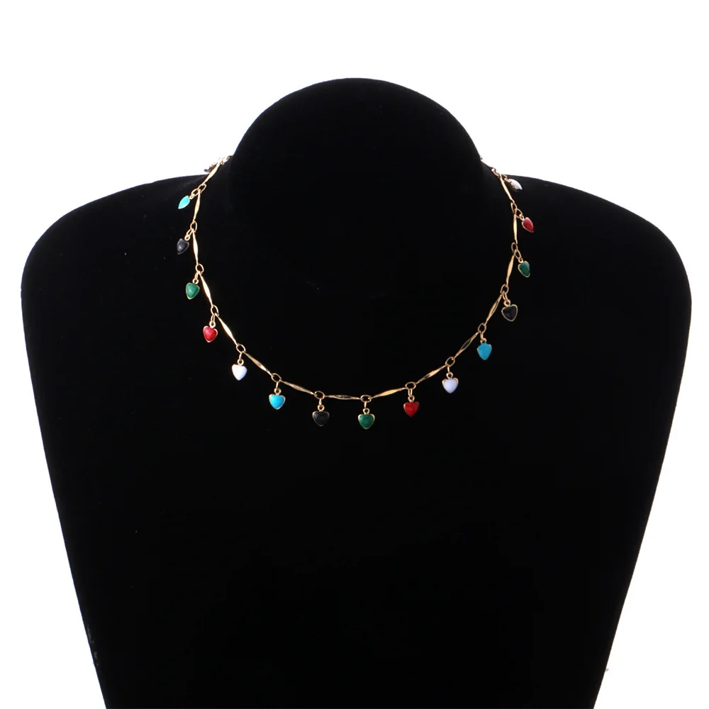 

YOUVI Bohemia Color Glaze Heart Pedant Chains Necklace for Women Aesthetic Kpop Goth Choker Necklaces Jewelry on Neck Collar
