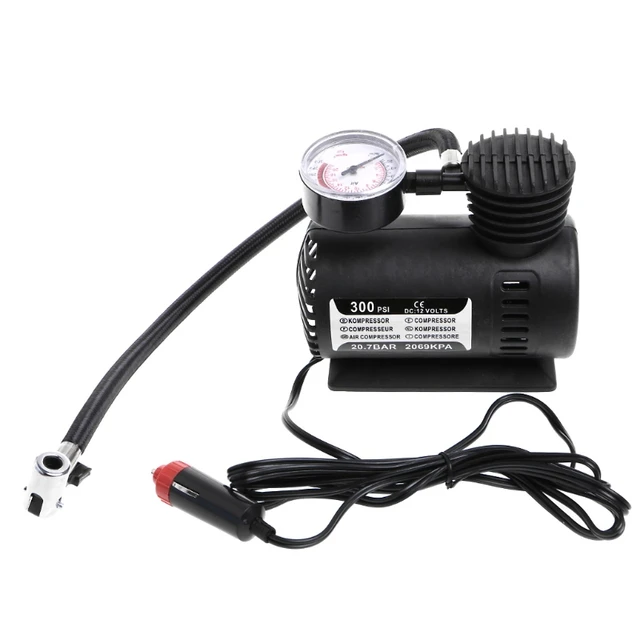 Minicompresor de aire portátil para coche, bomba eléctrica de inflado de  neumáticos con calibre, 300 PSI, 12V - AliExpress