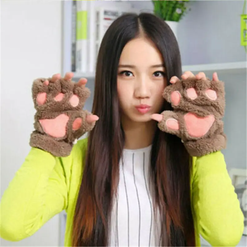 Зимняя рукавица на полпальца женские милые плюшевые рукавицы с мультяшным