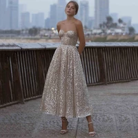 sexy luxury evening party dresses 2021 champagne gold short prom dress tea length sequined robe de soriee women couture