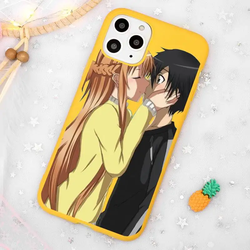 

Sword Art Online Fiction Anime Phone Case Candy Color Yellow for iPhone 11 12 pro XS MAX 8 7 6 6S Plus X 5S SE 2020 XR